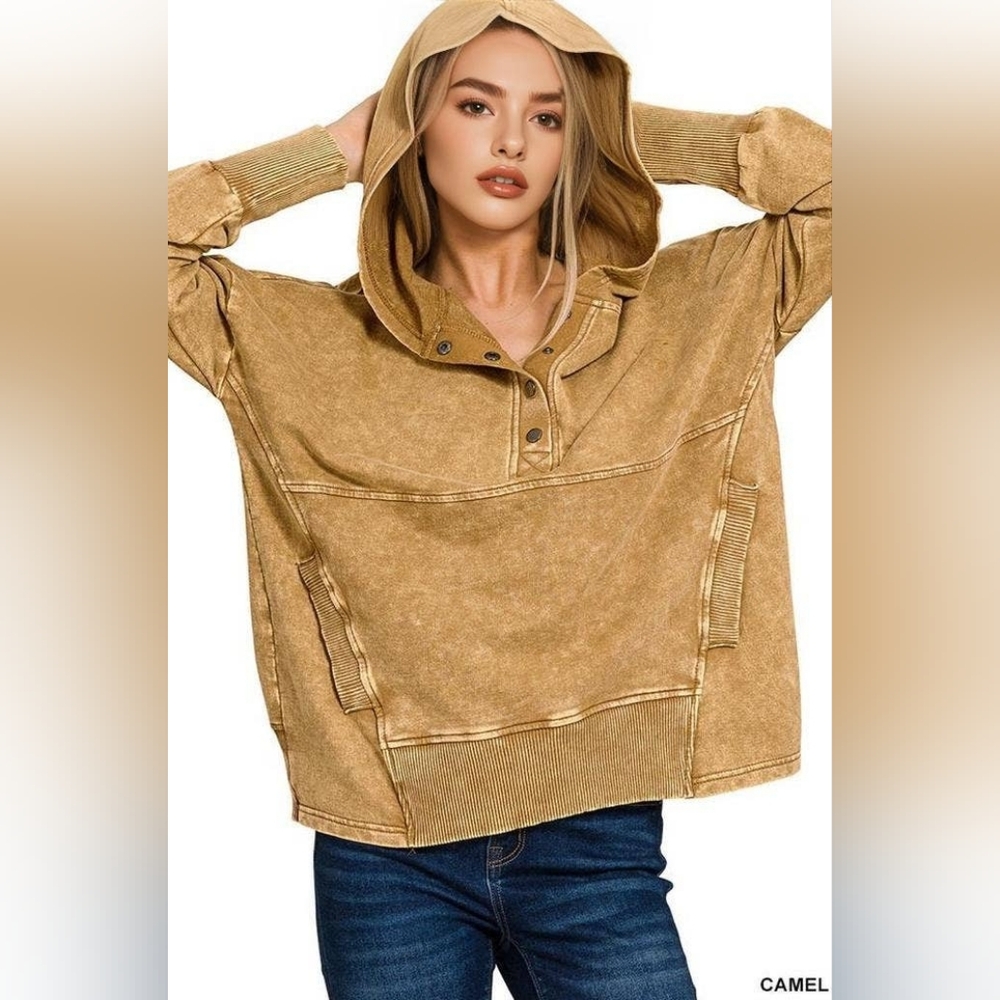 Zanana-Acid Washed Hoodie | French Terry Acid Wash Kangaroo Pocket